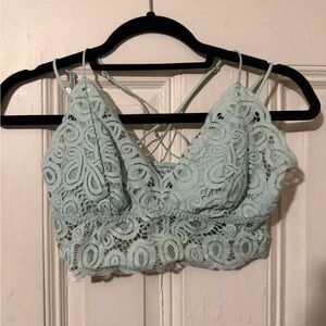 PINK Victoria’s Secret Mint Lace Bralette Medium Strappy Criss Cross Back